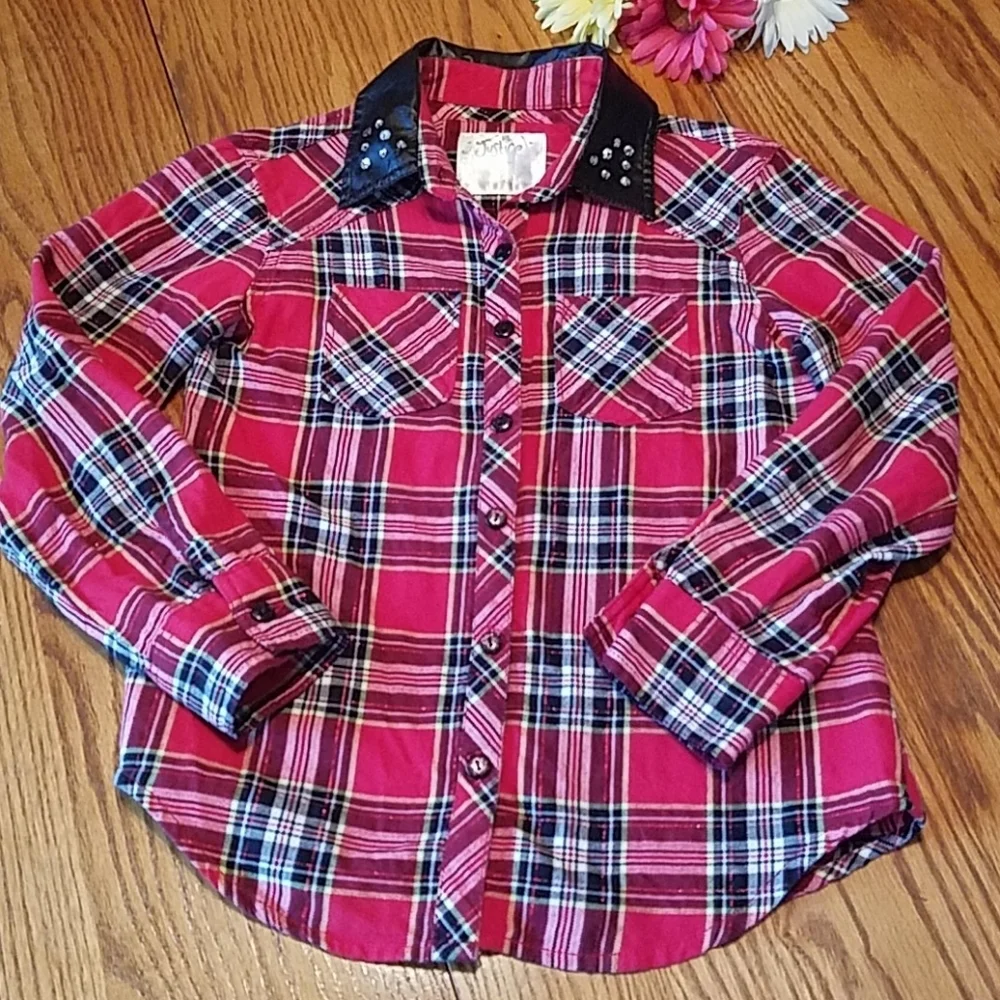 Justice plaid Versatile Button Down Shirt - Girl's 6